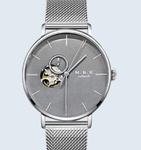 M.B.K超薄钢带男士手表 全自动镂空机械休闲防水M1007G-8高级灰面钢带腕表