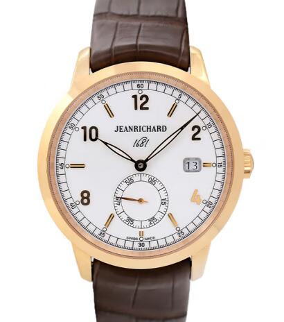 Jeanrichard尚维沙真皮18K玫瑰金时尚男腕表手表